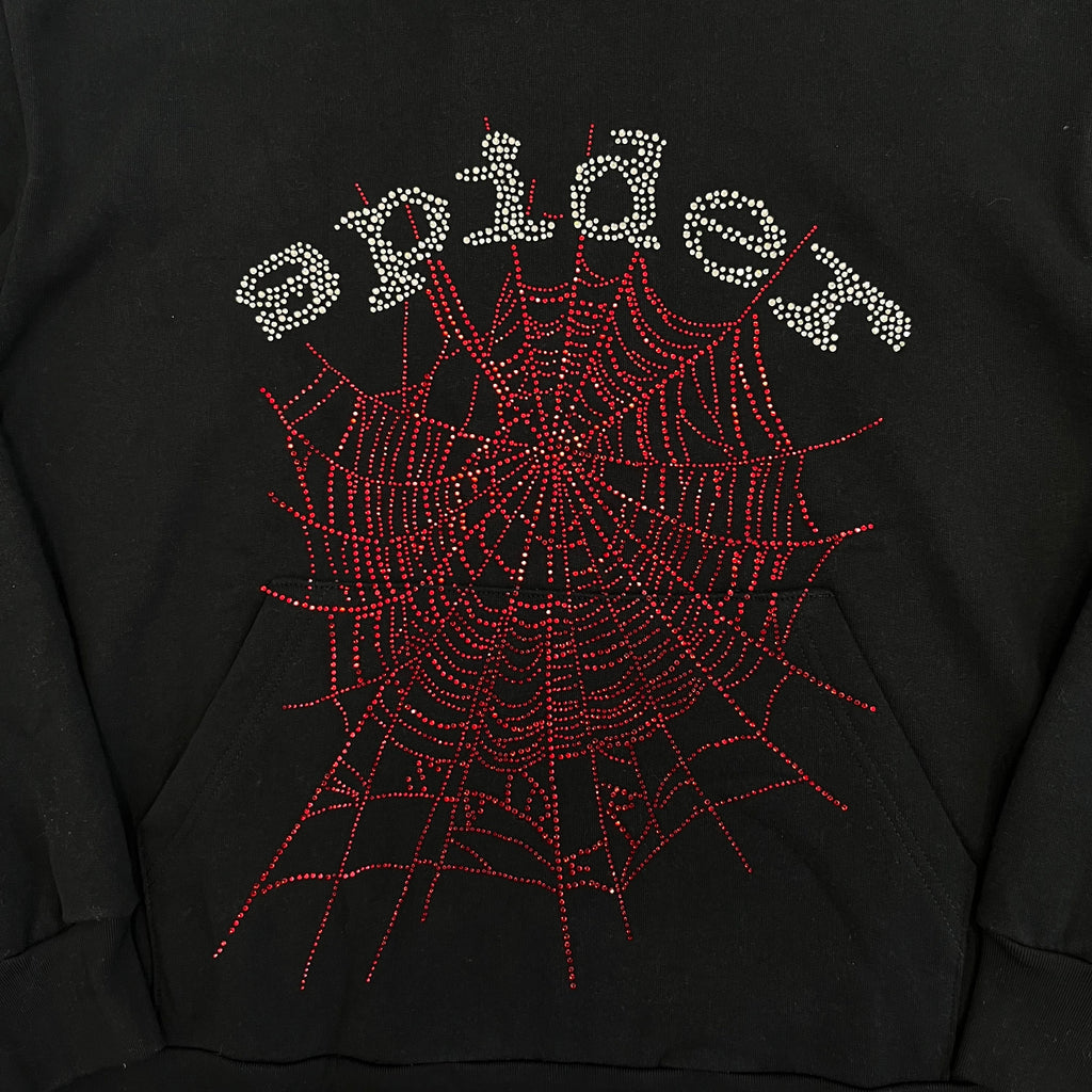 Sp5der Web Rhinestone Hoodie Black